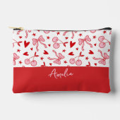 Coquette Cherry & Bows Pink and Red Checkerboard アクセサリーポーチ (正面)