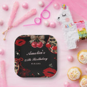 Coquette Cherry Cheetah Birthday Party ペーパープレート (パーティー)