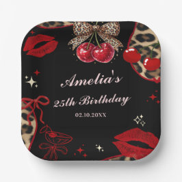 Coquette Cherry Cheetah Birthday Party ペーパープレート