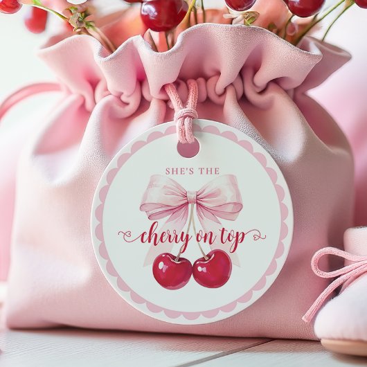 Coquette Cherry on Top Baby Shower フェイバータグ