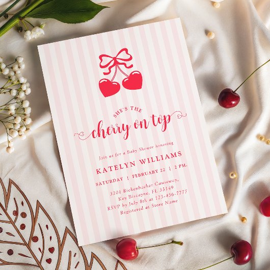 Coquette Cherry On Top Baby Shower 招待状