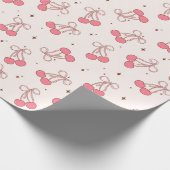 Coquette Cherry Pink Bow Girly Wrapping Paper Roll ラッピングペーパー (角)