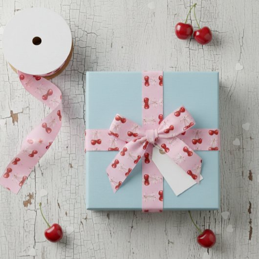Coquette Cherry Pink Bow Satin Ribbon Cute サテンリボン