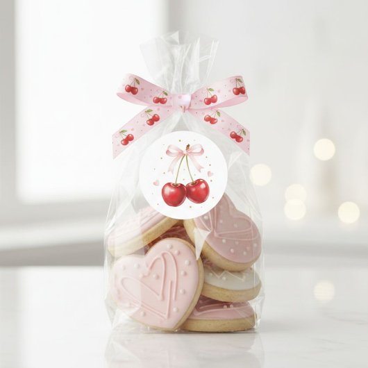 Coquette Cherry Sticker Pink Bow Aesthetic Laptop  ラウンドシール