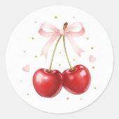 Coquette Cherry Sticker Pink Bow Aesthetic Laptop  ラウンドシール (正面)