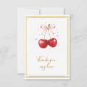 Coquette Cherry Thank You Card Pink Bow Gold サンキューカード (正面)