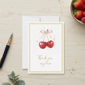 Coquette Cherry Thank You Card Pink Bow Gold サンキューカード