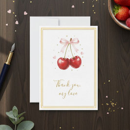 Coquette Cherry Thank You Card Pink Bow Gold サンキューカード