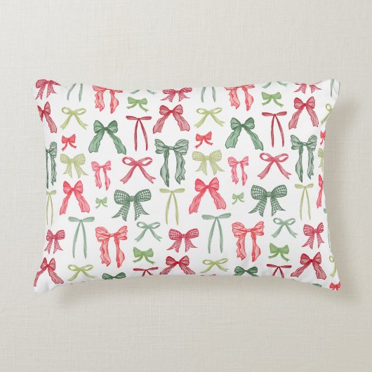 Coquette Christmas Bows Pillow Sleeve Red Green アクセントクッション (正面)