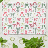 Coquette Christmas Bows Red Green Kitchen Towels キッチンタオル (折り畳み)