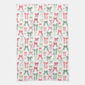 Coquette Christmas Bows Red Green Kitchen Towels キッチンタオル (縦)