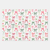 Coquette Christmas Bows Wrapping Paper – Red & Gre ラッピングペーパーシート (正面2)