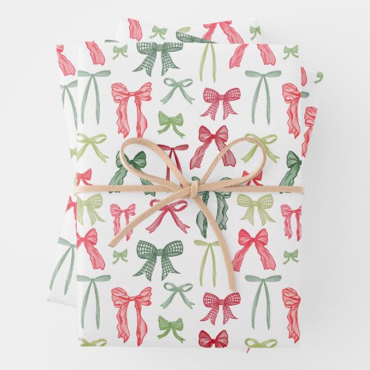 Coquette Christmas Bows Wrapping Paper – Red & Gre ラッピングペーパーシート (インサイチュ)