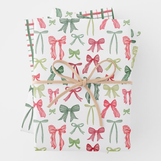 Coquette Christmas Bows Wrapping Paper Red & Green ラッピングペーパーシート (インサイチュ)