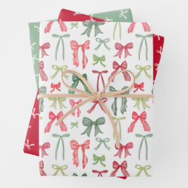 Coquette Christmas Bows Wrapping Paper Red & Green ラッピングペーパーシート