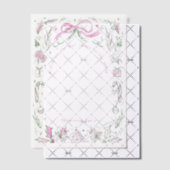 Coquette Christmas Family Photo Pink Green Doodle  ベラム紙招待状 (オフセット (招待状))