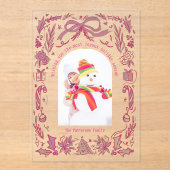 Coquette Christmas Family Photo Red Pink Doodle アクリル招待状 (正面)
