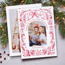 Coquette Christmas Family Photo Whimsical Doodle