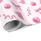 Coquette Christmas Pink Ornaments and Bows ラッピングペーパー (ロールコーナー)
