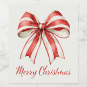 Coquette Christmas Red White Candy Cane Stripe Bow ワインラベル (シングルラベル)