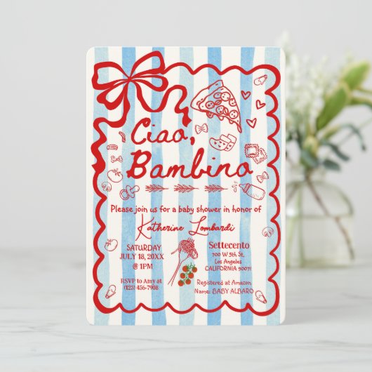 Coquette Ciao Bambino Blue Italian Theme Invitatio 招待状 (スタンド正面)