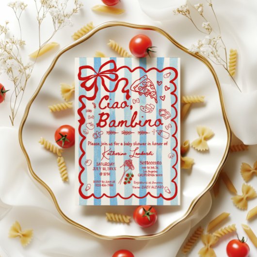 Coquette Ciao Bambino Blue Italian Theme Invitatio 招待状