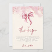 Coquette Cream Pink Bow Girl Baby Shower サンキューカード (正面)