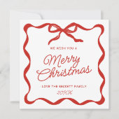 Coquette Curvy Ribbon & Bow Retro Merry Christmas シーズンカード (正面)