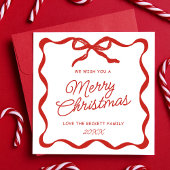 Coquette Curvy Ribbon & Bow Retro Merry Christmas シーズンカード