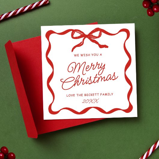 Coquette Curvy Ribbon & Bow Retro Merry Christmas シーズンカード