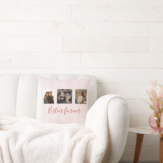 coquette Custom Besties Photos Collage Pink Stripe クッション (ソファ)