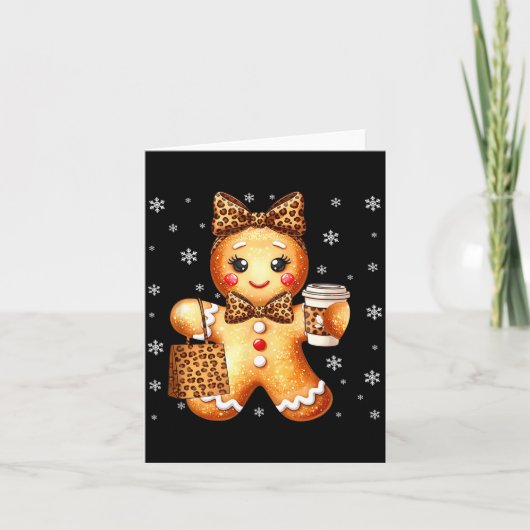 Coquette Cute Gingerbread Leopard Bow Christmas Gi カード (正面)