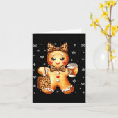 Coquette Cute Gingerbread Leopard Bow Christmas Gi カード (黄色い花)