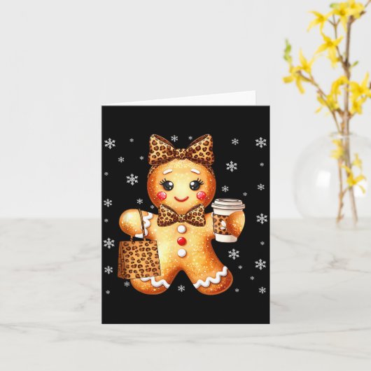 Coquette Cute Gingerbread Leopard Bow Christmas Gi カード (黄色い花)