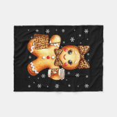 Coquette Cute Gingerbread Leopard Bow Christmas Gi フリースブランケット (正面(横))