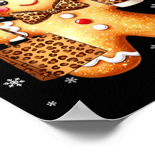 Coquette Cute Gingerbread Leopard Bow Christmas Gi ポスター (角)