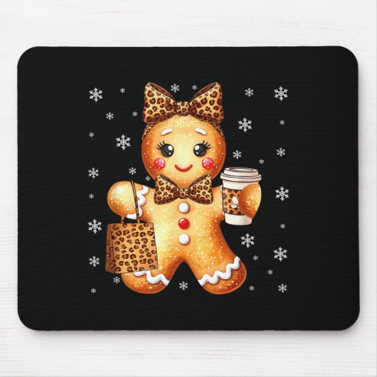 Coquette Cute Gingerbread Leopard Bow Christmas Gi マウスパッド (正面)