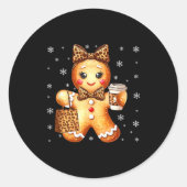 Coquette Cute Gingerbread Leopard Bow Christmas Gi ラウンドシール (正面)