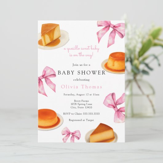 Coquette Cutie quesillo Sweet Pink Bow Baby Shower 招待状 (スタンド正面)