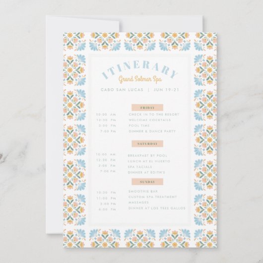 Coquette Final Fiesta 3 Day Itinerary Bachelorette 招待状 (裏面)