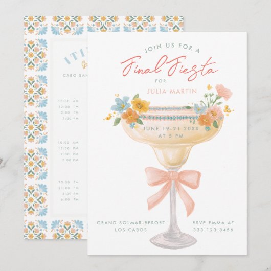 Coquette Final Fiesta 3 Day Itinerary Bachelorette 招待状 (正面/裏面)