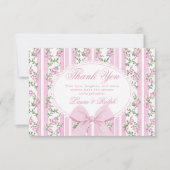 Coquette Floral Bow frame Blush Baby shower サンキューカード (正面)