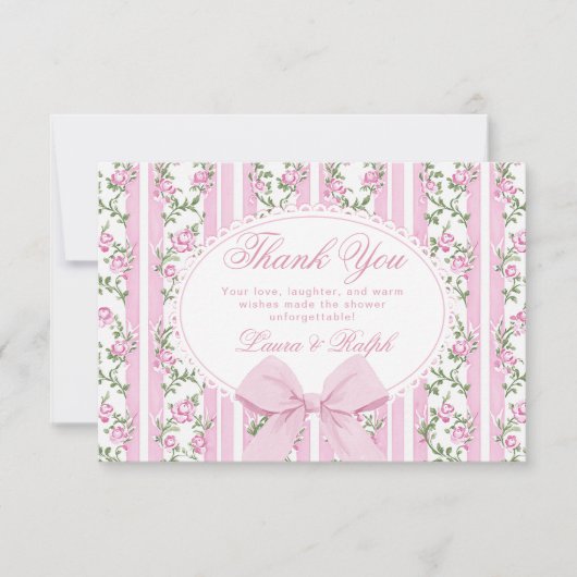 Coquette Floral Bow frame Blush Baby shower サンキューカード (正面)