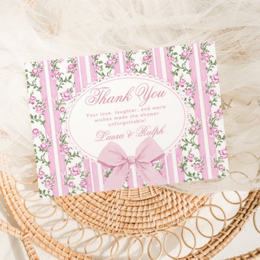 Coquette Floral Bow frame Blush Baby shower サンキューカード