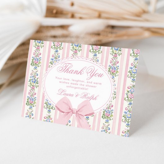 Coquette Floral Bow frame Blush Baby shower サンキューカード