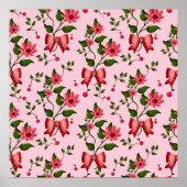  Coquette  floral Bow Pattern Wallpaper ポスター (正面)