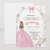 Coquette Floral bow Quinceanera Invitation 招待状 (正面/裏面)
