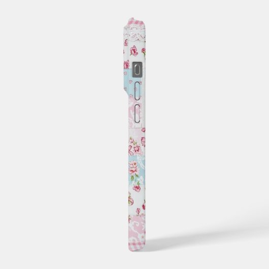 Coquette Floral Patchwork Quilt Spring Flowers Bow iPhoneケース (左側面)