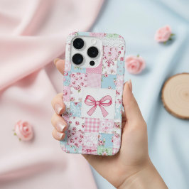 Coquette Floral Patchwork Quilt Spring Flowers Bow iPhone 15 Proケース