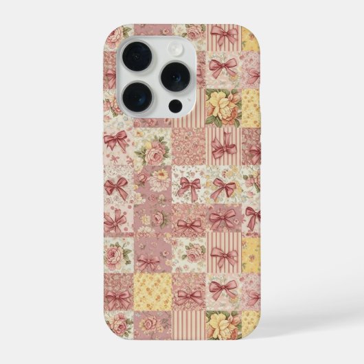 Coquette Floral Patchwork Quilt Spring Flowers Bow iPhoneケース (裏面)